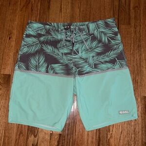 Quiet Storm Tropical Light Green Swim Bottoms / Trunks Men’s Size 38